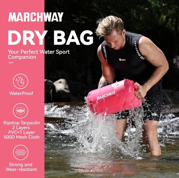 MARCHWAY Pink Waterproof Dry Bag Backpack - 10L - Picture 7 of 16